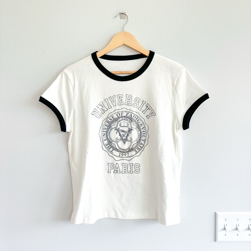 Zadig & Voltaire University Paris Sequin Short Sleeve Graphic Tee White L
